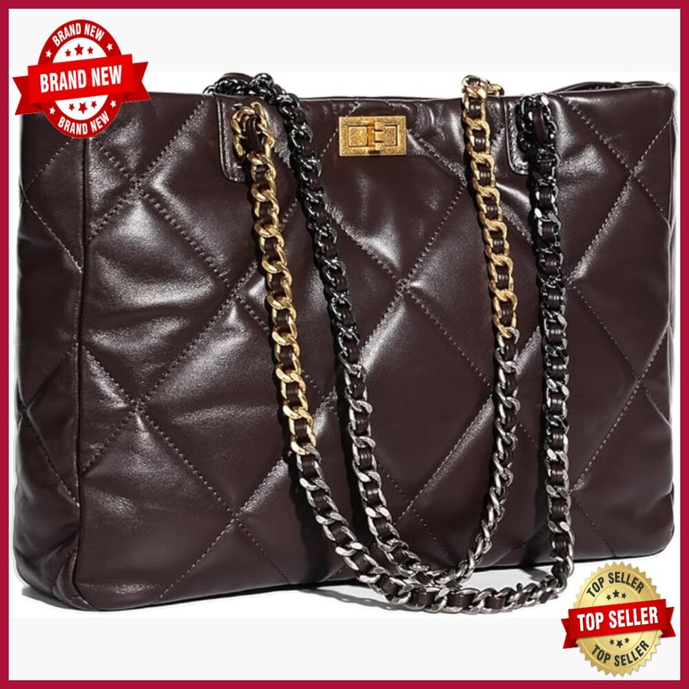Large Quilted Lambskin Shoulder Bag With Dual-Tone Chain Strap